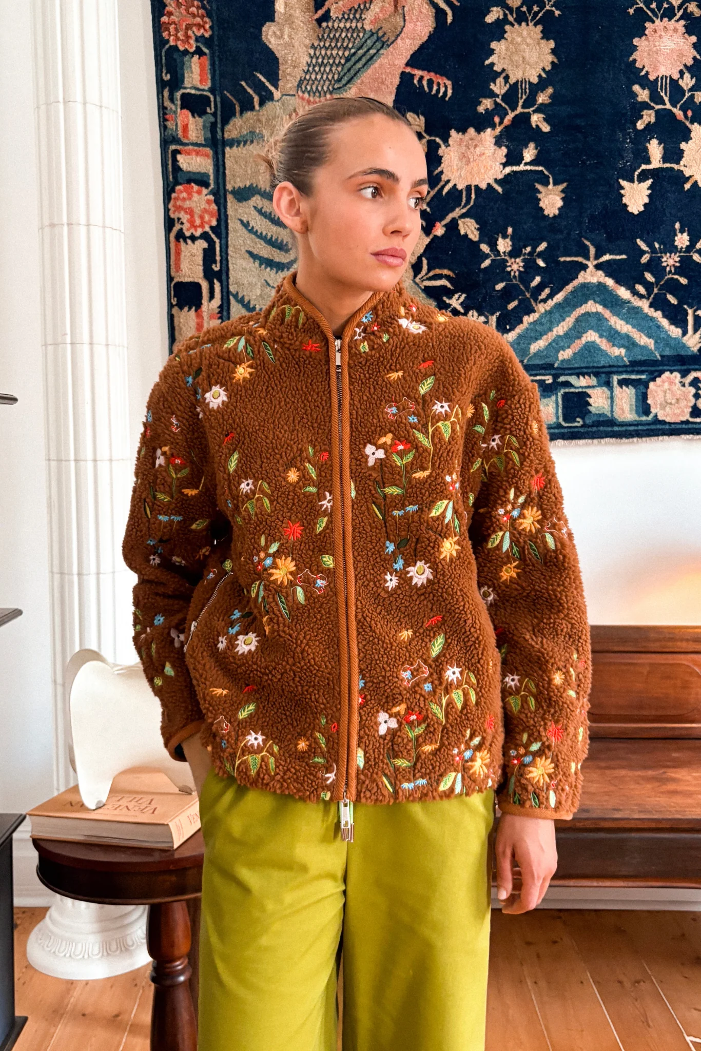 EMBROIDERED FLEECE JACKET - CHOCOLATE GARDEN - Hercitys
