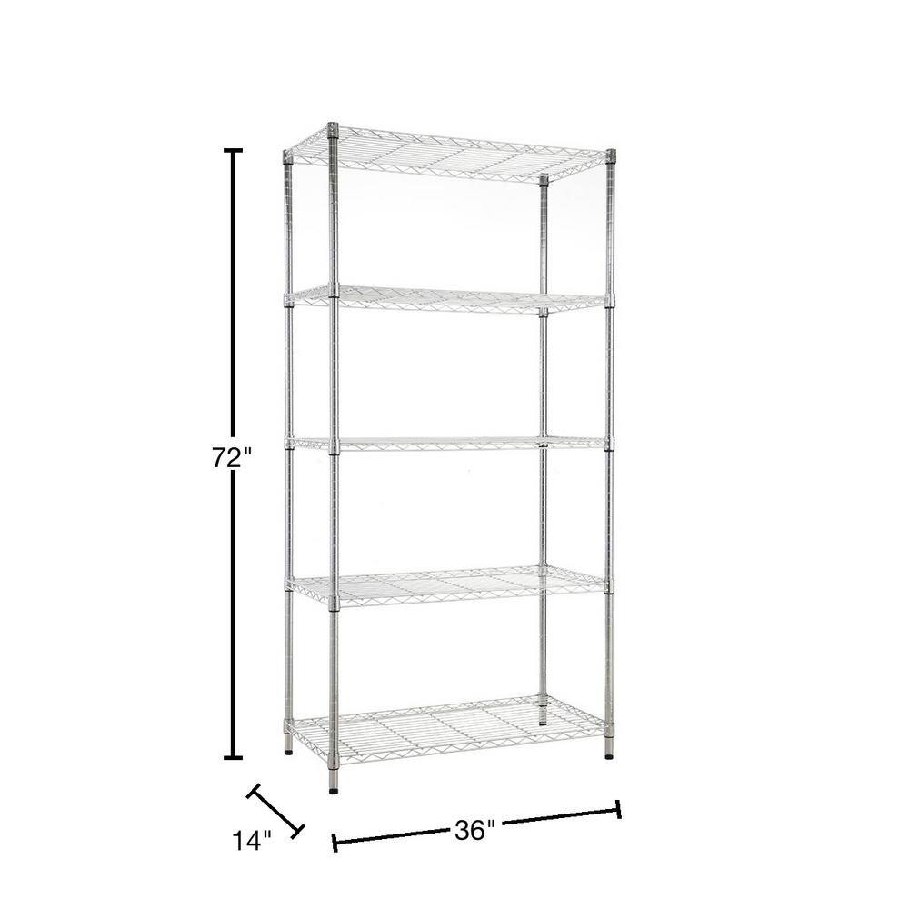 5 Tier Chrome Utility Wire Shelving Unit 14 in. x 36 in. x 72 in. - Hercitys