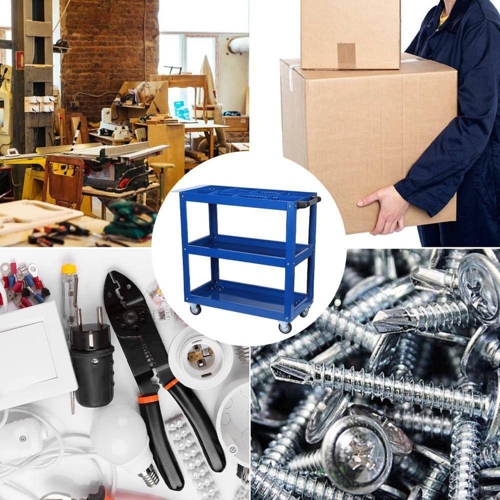 3 Tier Rolling Mechanic Tool Cart, Heavy Duty Steel Utility Cart with Lockable Wheels, 450 lbs. Capacity - Hercitys