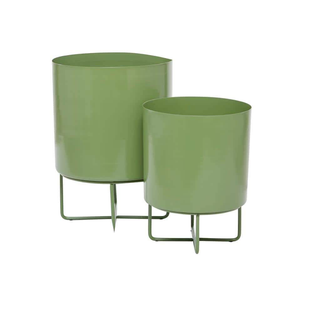 16 in., and 13 in. Medium Green Metal Planter (2- Pack) - Hercitys