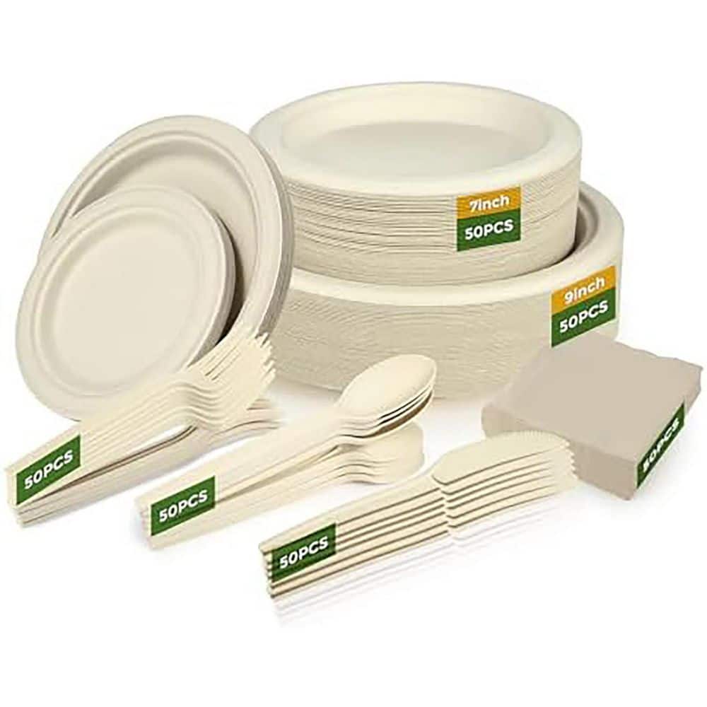 300-Piece Eco-Friendly Disposable Tableware Set with Plates and Cutlery - Hercitys
