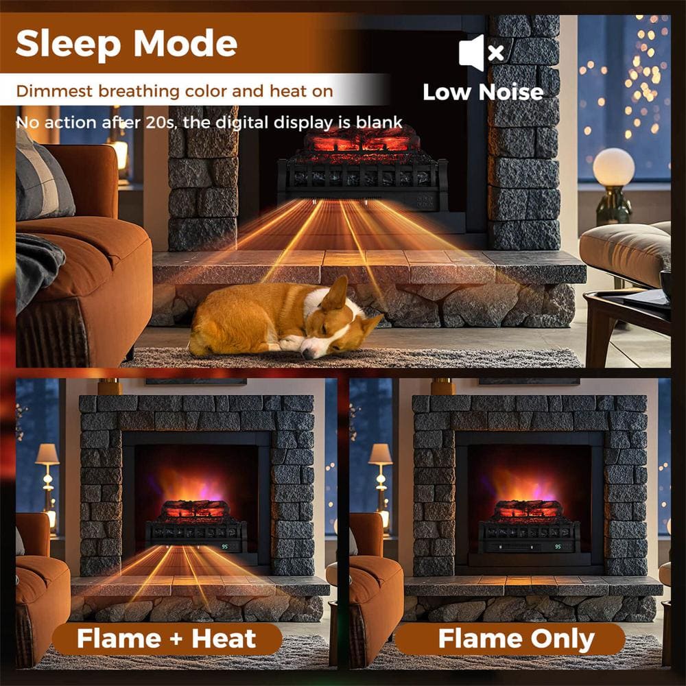 23 in. Freestanding Electric Fireplace Heater Fireplace Logs Inserts Infrared Quartz Heater in Black - Hercitys