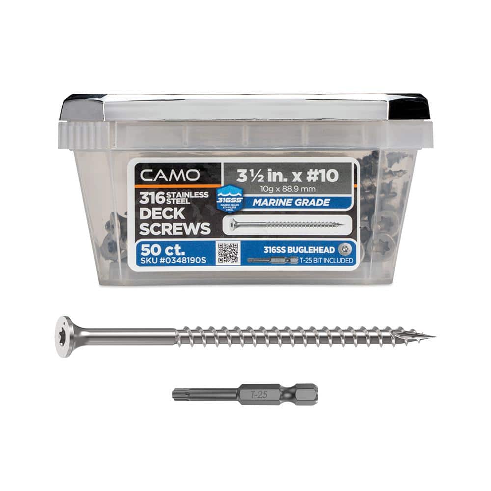 3-1/2 in. #10 316 Stainless Steel Premium Star Drive Bugle-Head Deck Screws (50-Count) - Hercitys