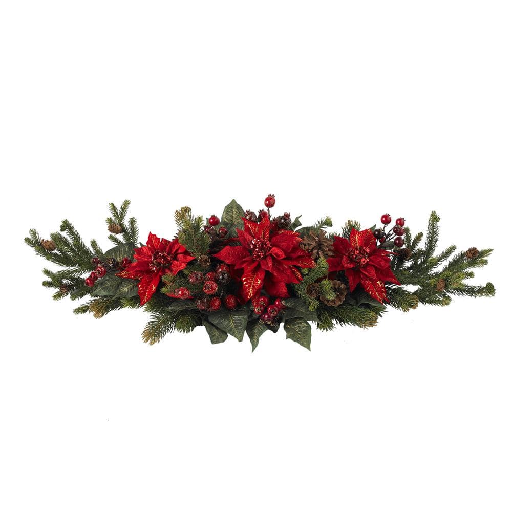 36 in. Artificial Poinsettia Centerpiece Berry - Hercitys