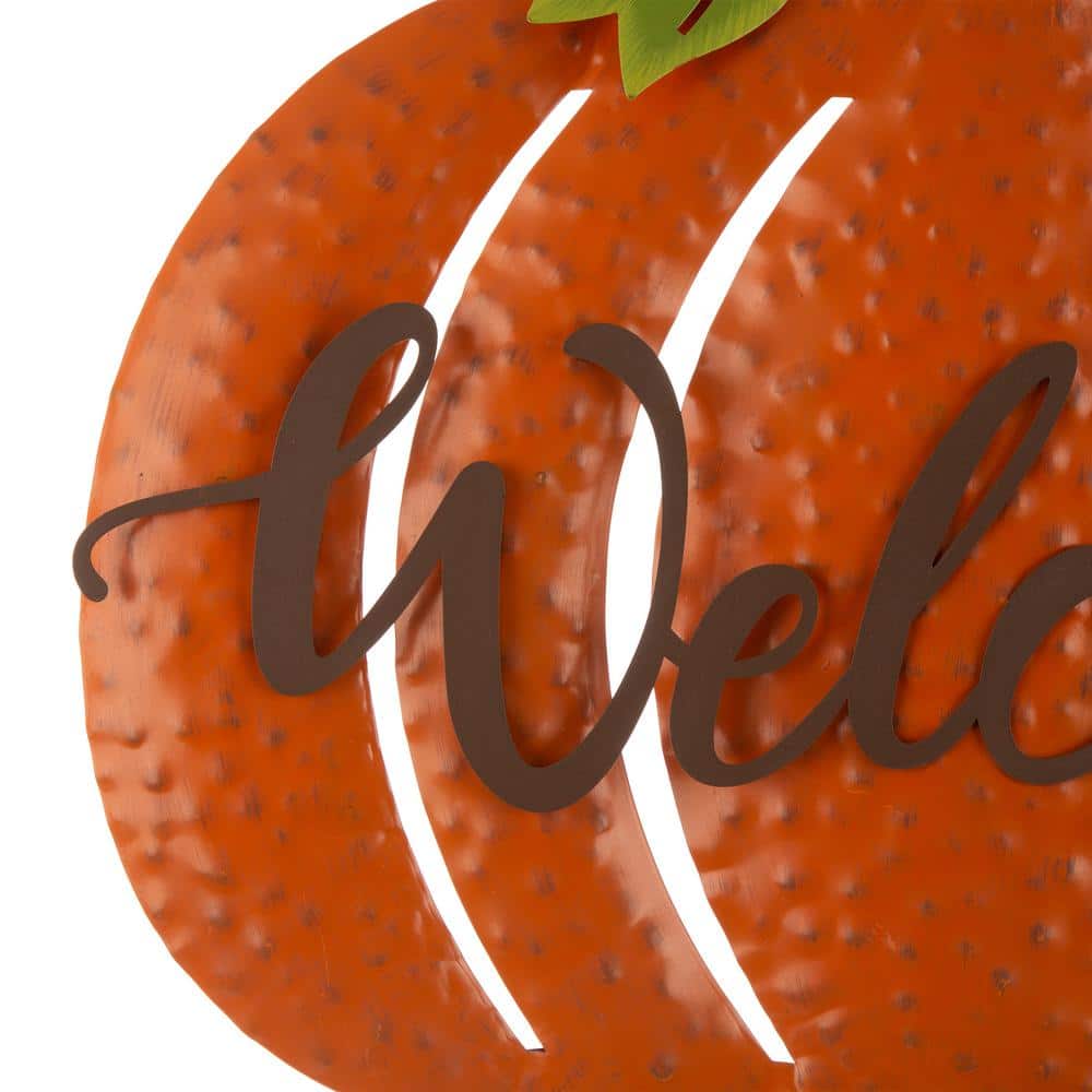 29.72 in. H Fall Metal Pumpkin Yard Stake/Standing/Hanging Sign (KD, 3-Function) - Hercitys