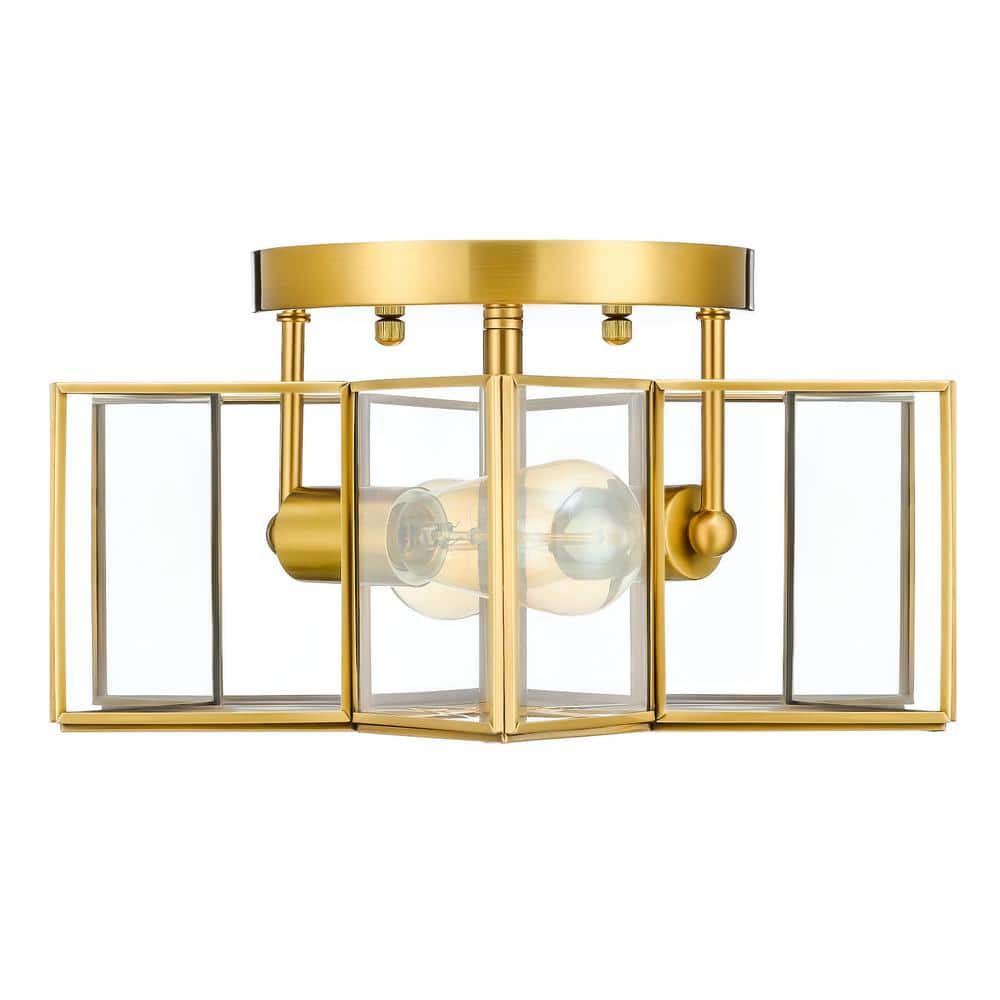 13.3 in. 2-Light Gold Flush Mount with Star Glass Shade - Hercitys