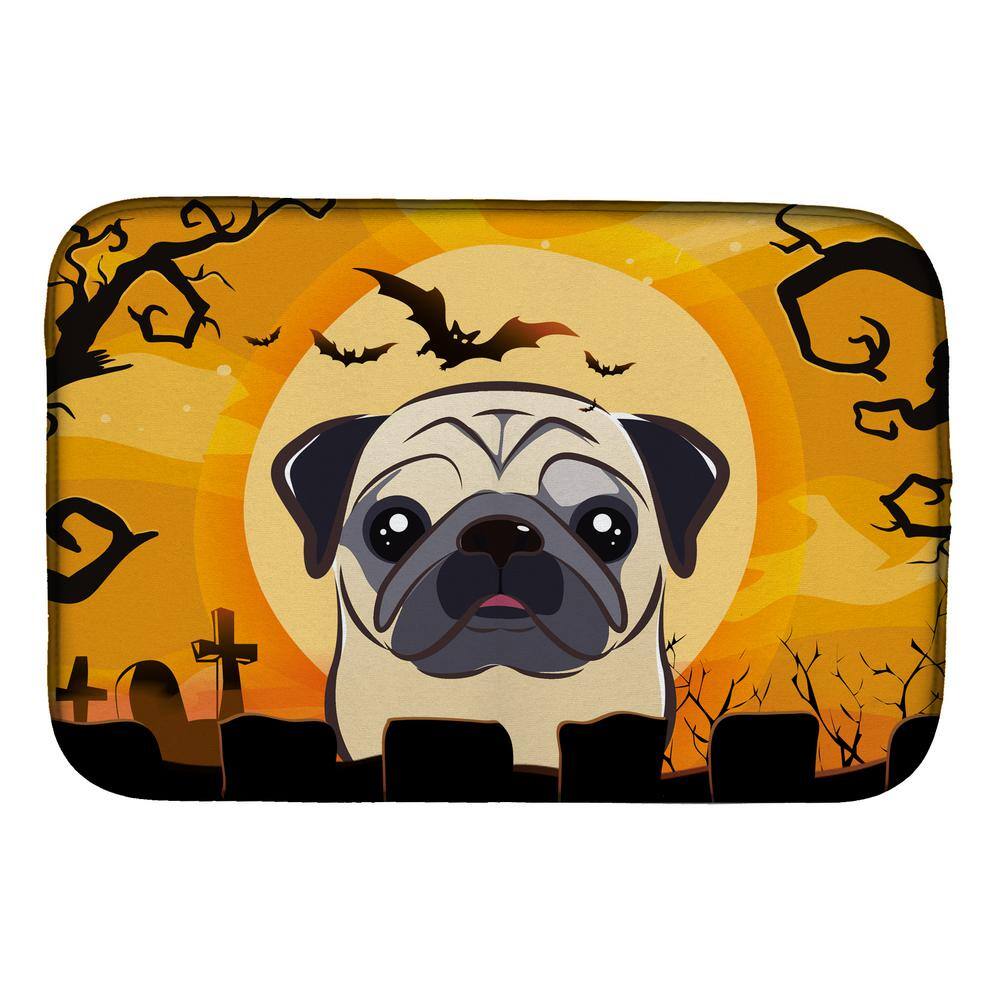 14 in. x 21 in. Multicolor Halloween Fawn Pug Dish Drying Mat - Hercitys