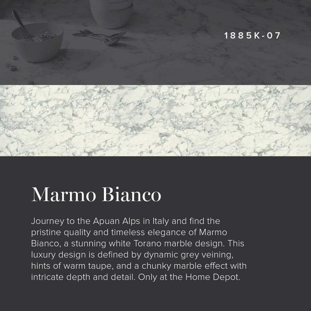 5 ft. x 12 ft. Laminate Sheet in Marmo Bianco Premium Textured Gloss Finish - Hercitys