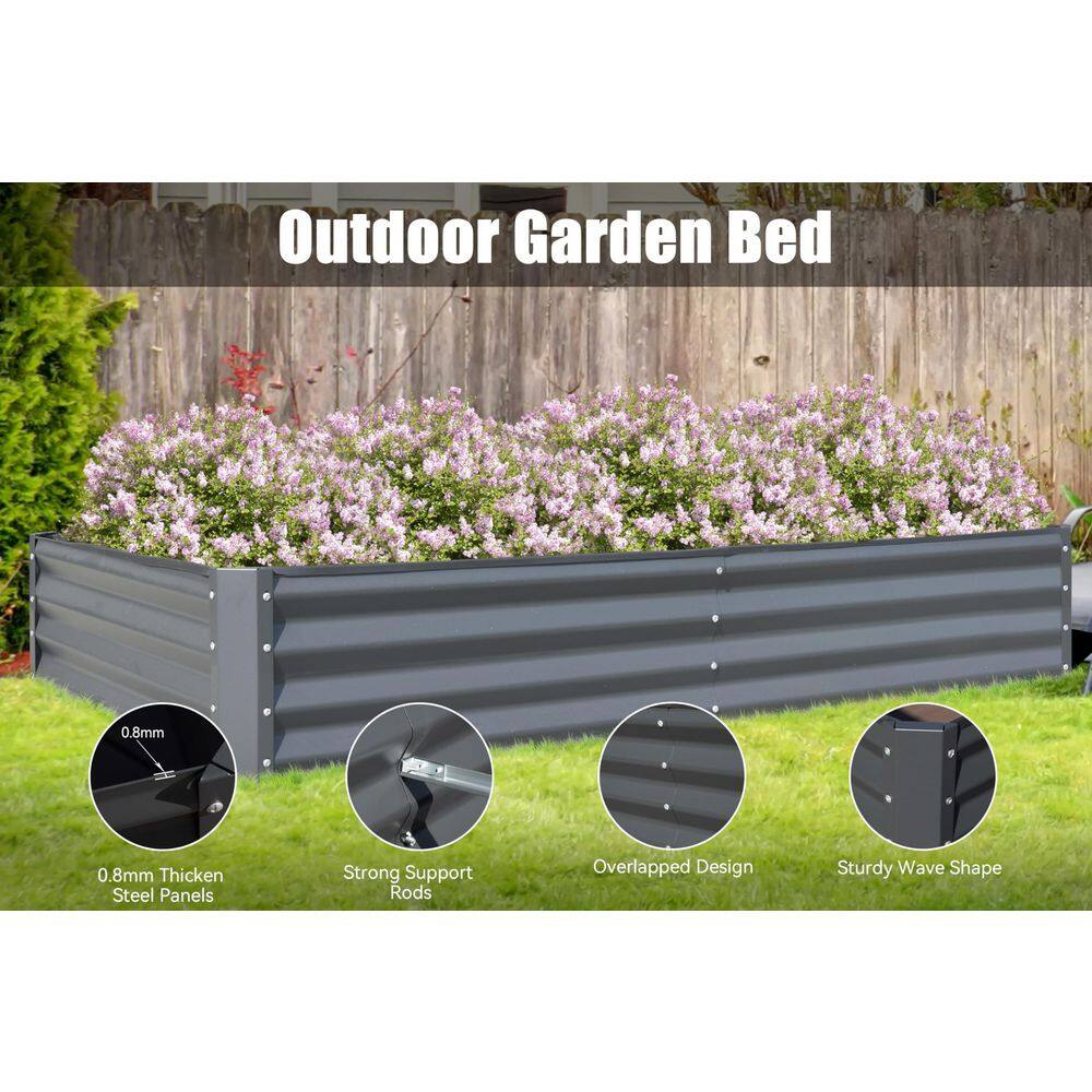 5.91 ft. x 2.95 ft. x 0.984 ft. Galvanized Metal Raised Garden Bed， Thickening Metal Planter Box, Gray - Hercitys