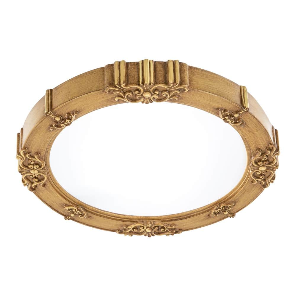 21.25 in. Wood Color Modern Round Flush Mount Ceiling Light with Acrylic Shade and Integrated LED for Bedroom - Hercitys