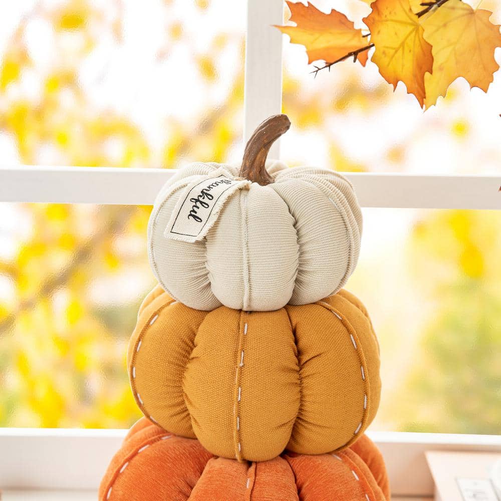 13 in. H Fall Stacked Fabric Pumpkin - Hercitys