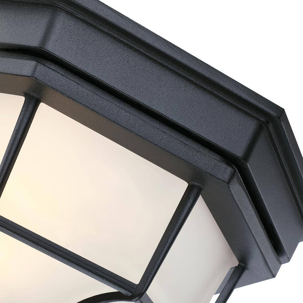 11.42 in. 1-Light Black Standard Bowl Flush Mount with Frosted Glass Shade - Hercitys
