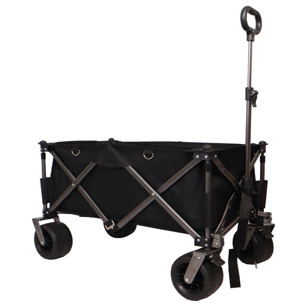 28.95 cu. ft. Black Steel Heavy Duty Utility Wagon Garden Cart Sand for Big Wheels, Adjustable Handle and Drink Holders - Hercitys