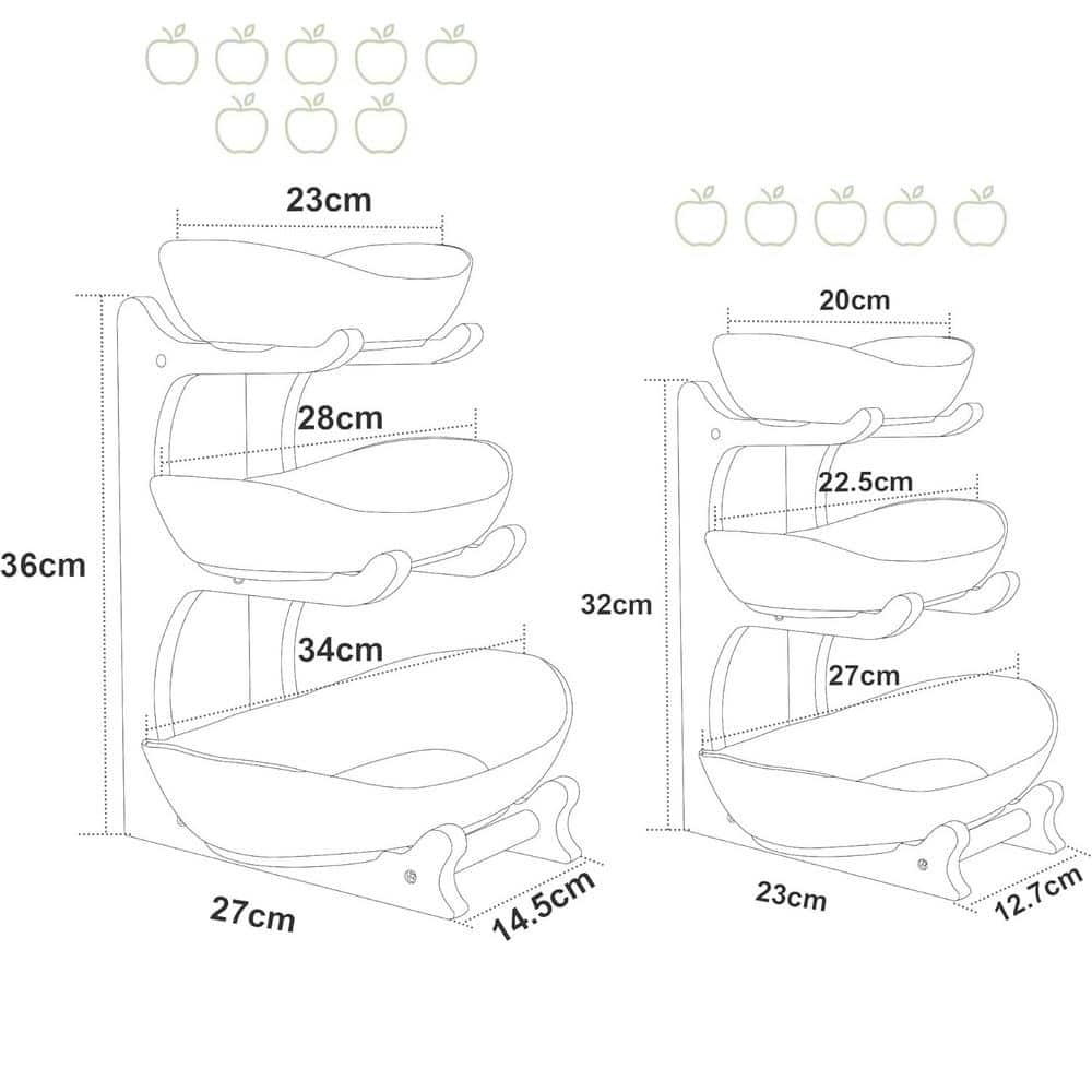 3-Tier Fruit Bowl Ceramic Countertop with Bamboo Stand in White - Hercitys