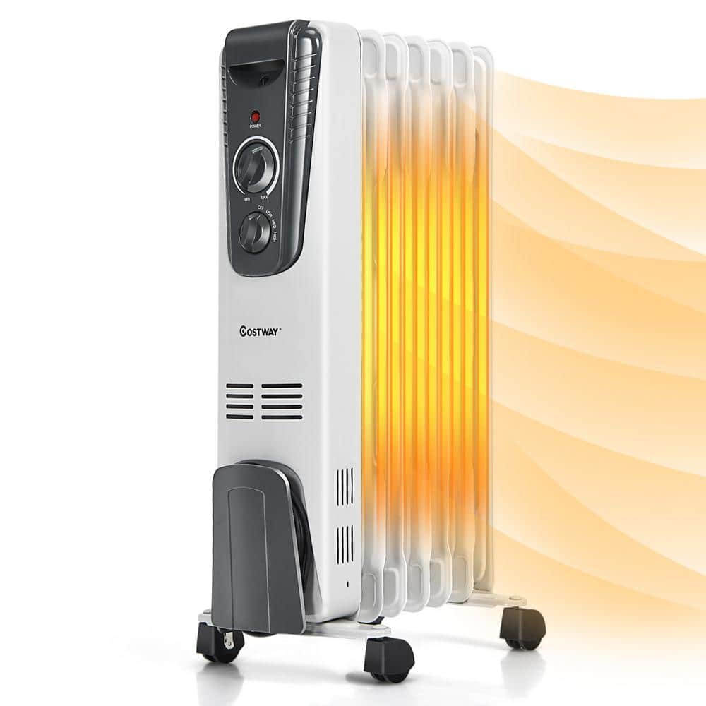 1500-Watt Gray Electric Oil Filled Radiator Space Heater 5.7 Fin Thermostat Room Radiant - Hercitys