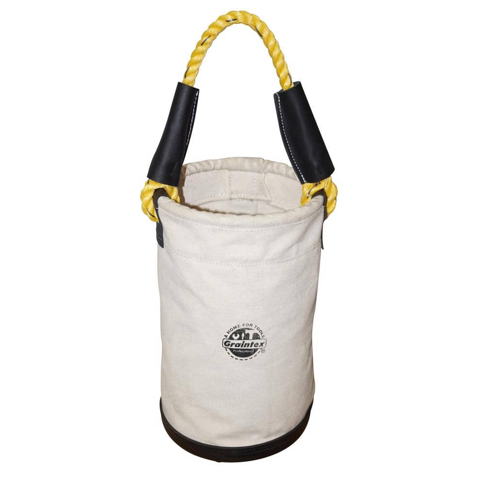 10 in. Canvas Utility Tool Bucket with Plastic Bottom and Rope Handle in White - Hercitys