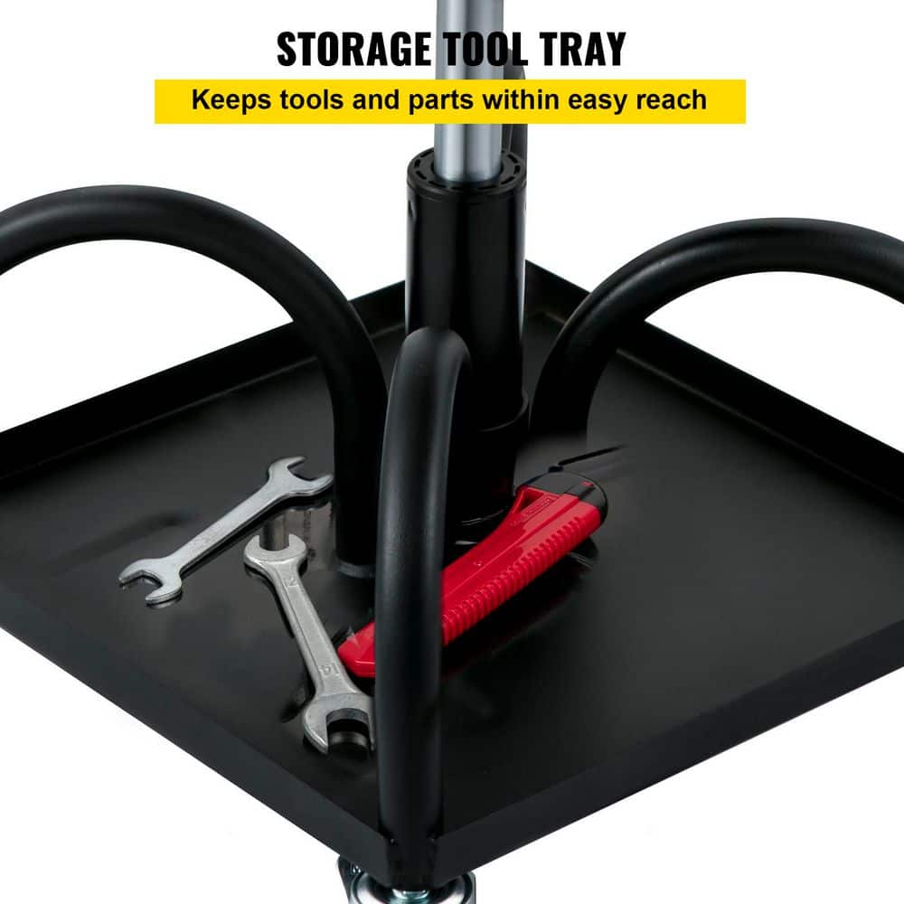 300 lbs. Capacity Rolling Garage Stool, Adjustable Height, Mechanic Seat with Swivel Wheels and Tool Tray, Black - Hercitys