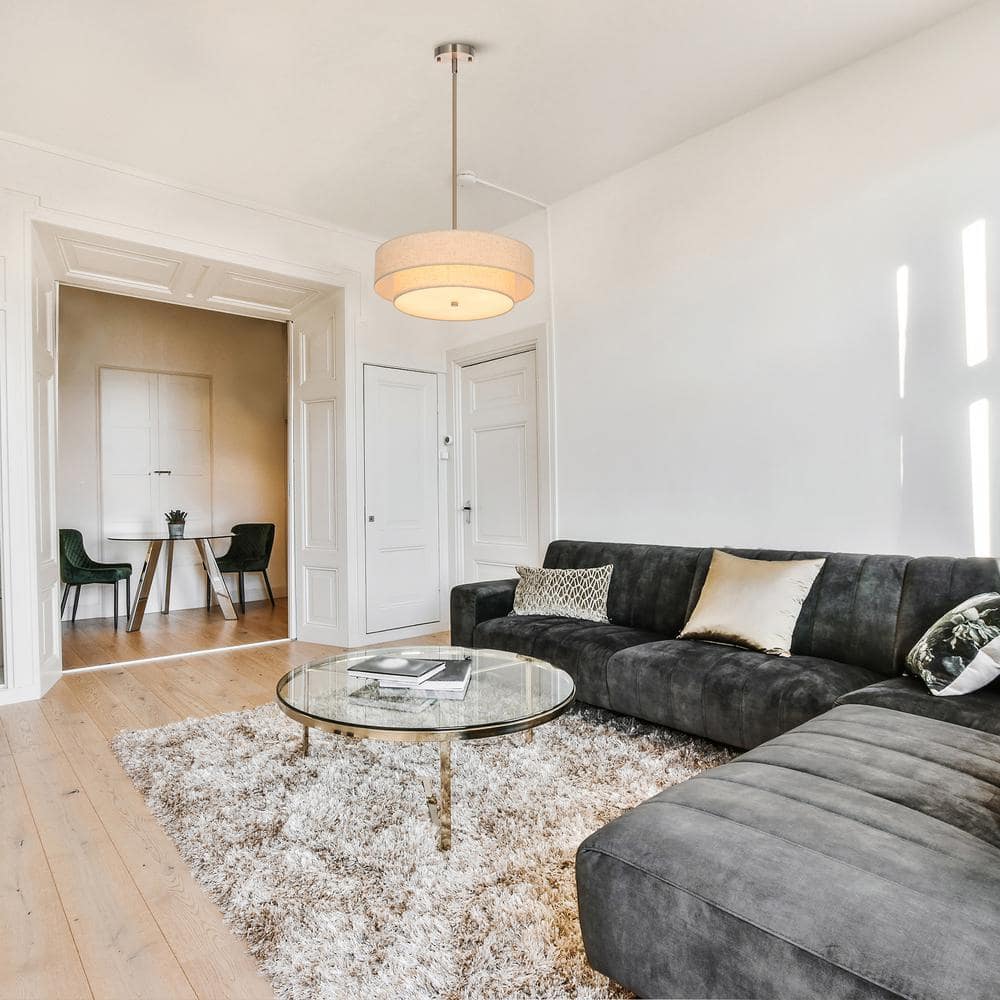 18 in. 4-Light Brushed Nickel Semi-Flush Mount Ceiling Light Fixture Drum Pendant Light with 2-Layer Fabric Shade - Hercitys