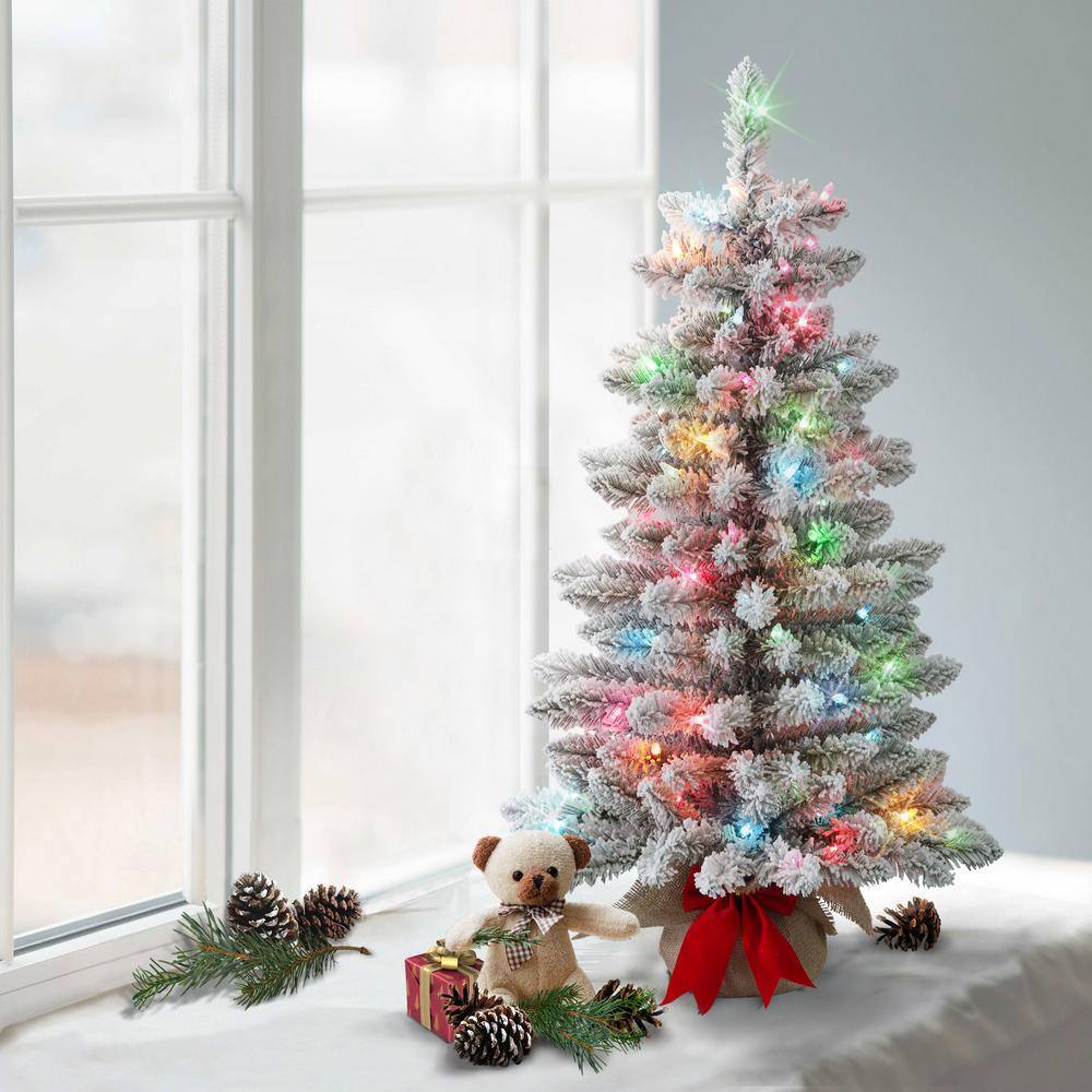 3 ft. Prelit Flocked Fraser Fir Artificial Christmas Tree - Hercitys