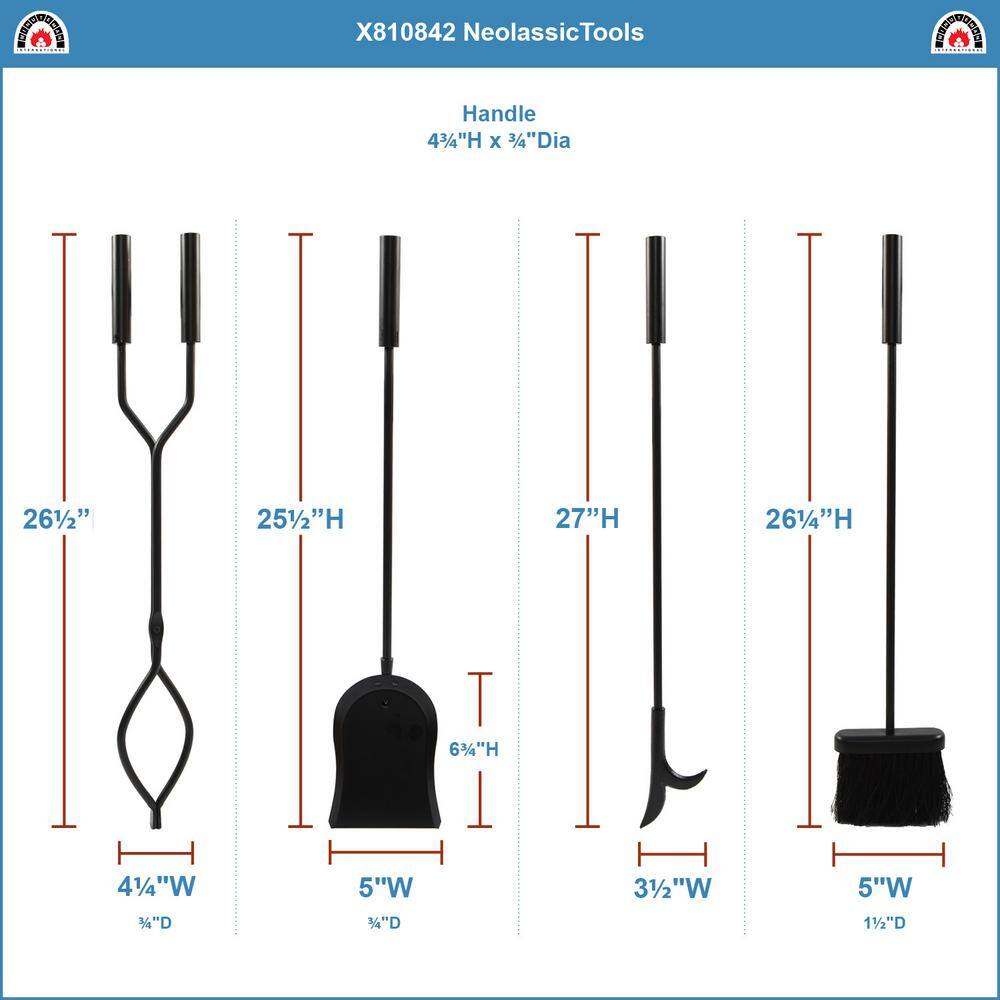 29.5 in. Tall 5-Piece Black Neoclassic Fireplace Tool Set with Square Base - Hercitys