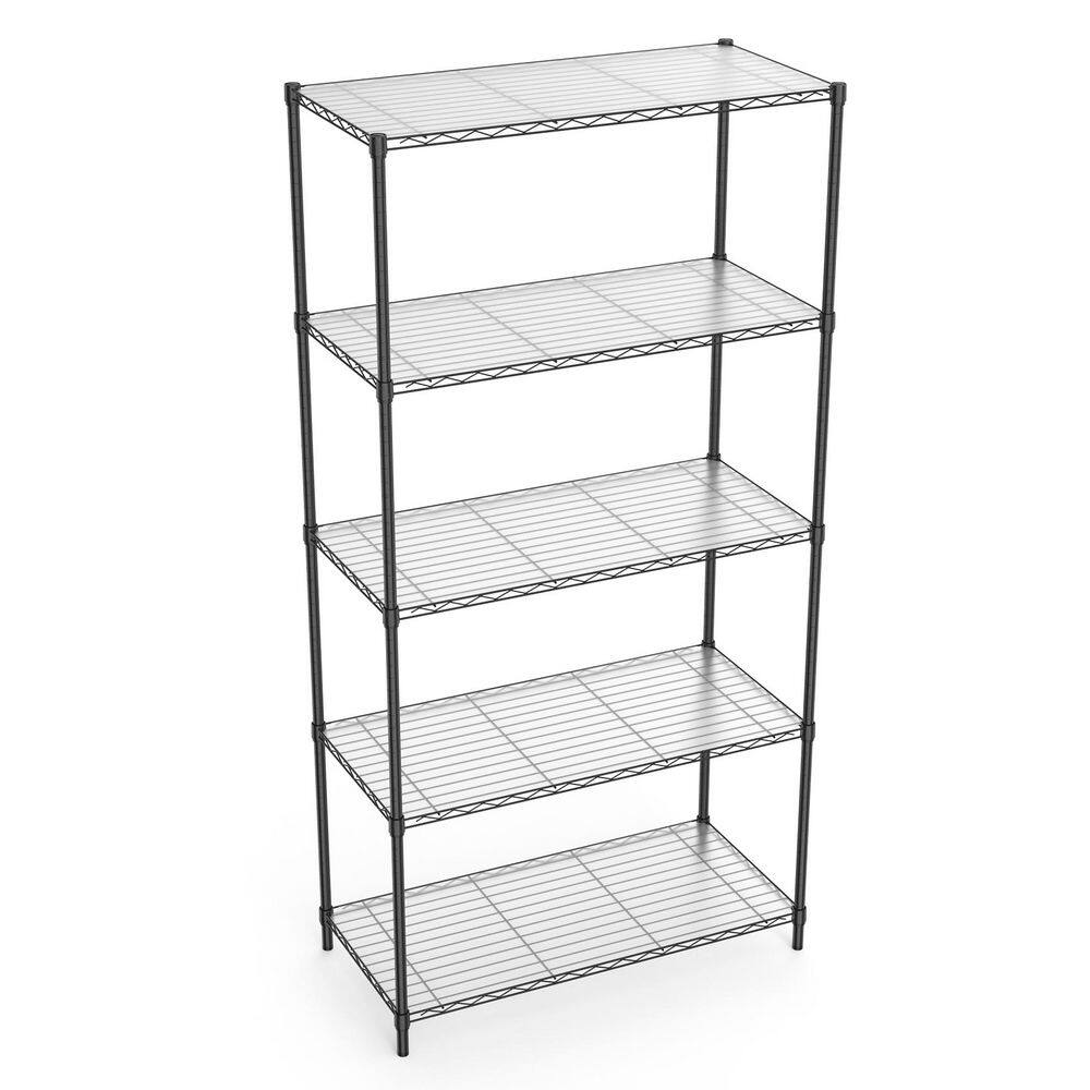 5 Tier Shelf Wire Shelving Unit-5T-1636-B-LKJ, 72H in Black - Hercitys