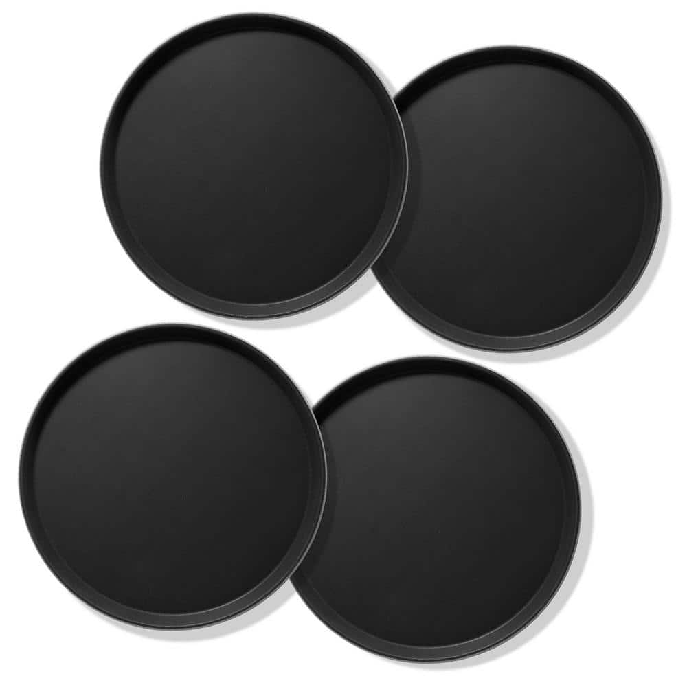 14 in. x .75 in. Round Plastic Non-Slip Serving Trays, Black-NSF Food Service (Set of 4) - Hercitys