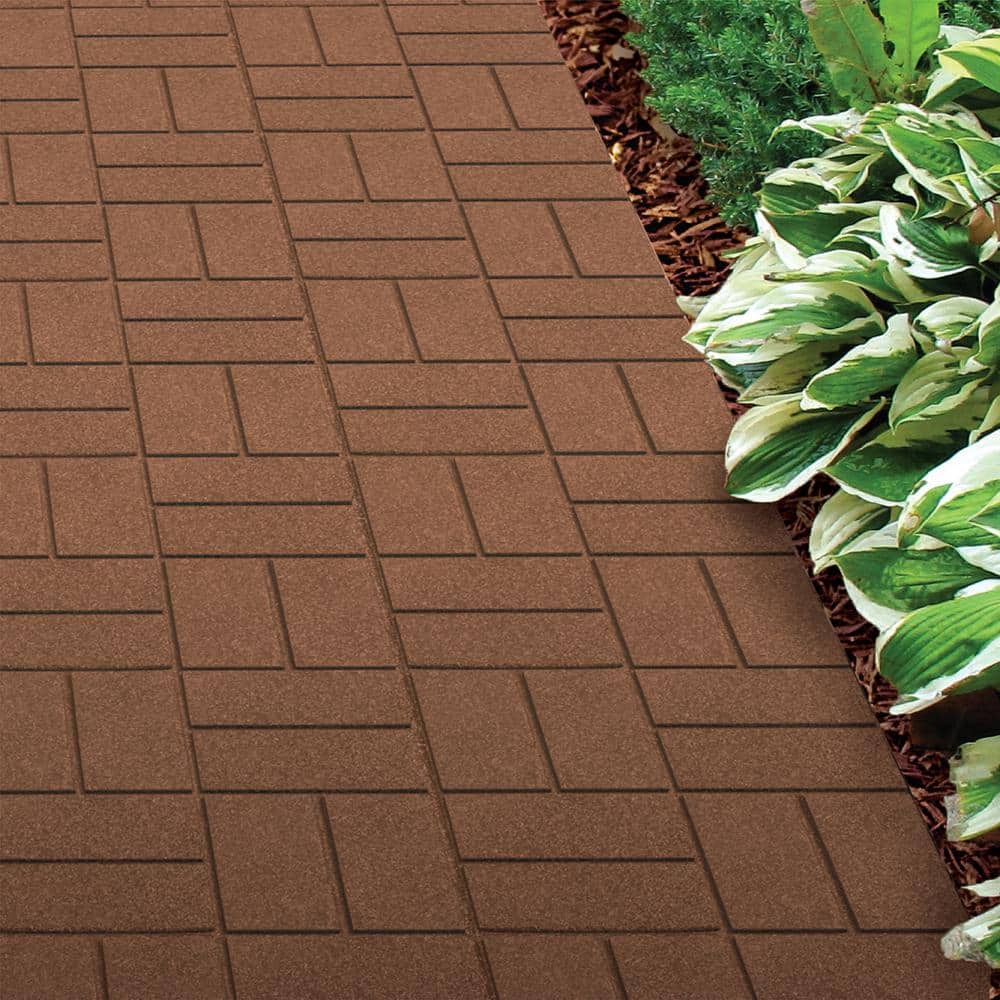 16 in. x 16 in. x 3/4 in. Brown Dual-Sided Rubber Paver (9-Pack) - Hercitys