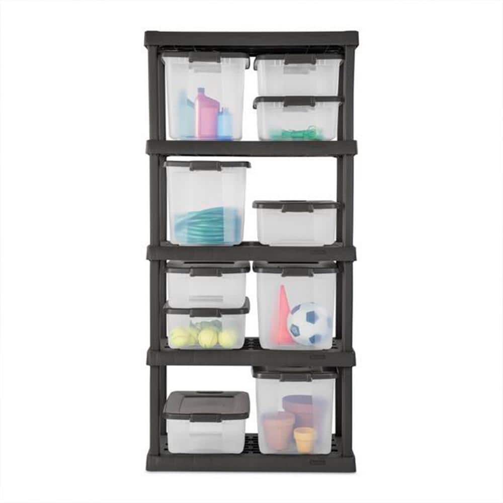 25-Quart Shelf Tote with Flat Gray Lid and Platinum Latches (12 Pack) - Hercitys