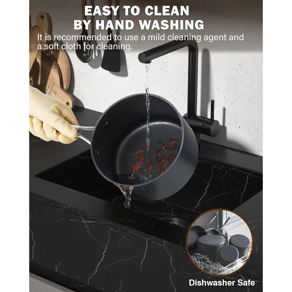 3 qt. Hard-Anodized Aluminum Nonstick Sauce Pan in Black with Glass Lid - Hercitys