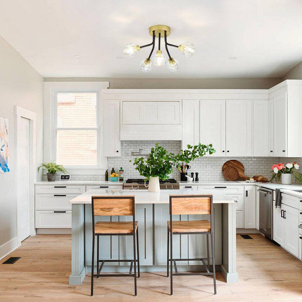 16.14 in. 5-Light Black Gold Transitional Semi-Flush Mount with No Bulbs Included - Hercitys