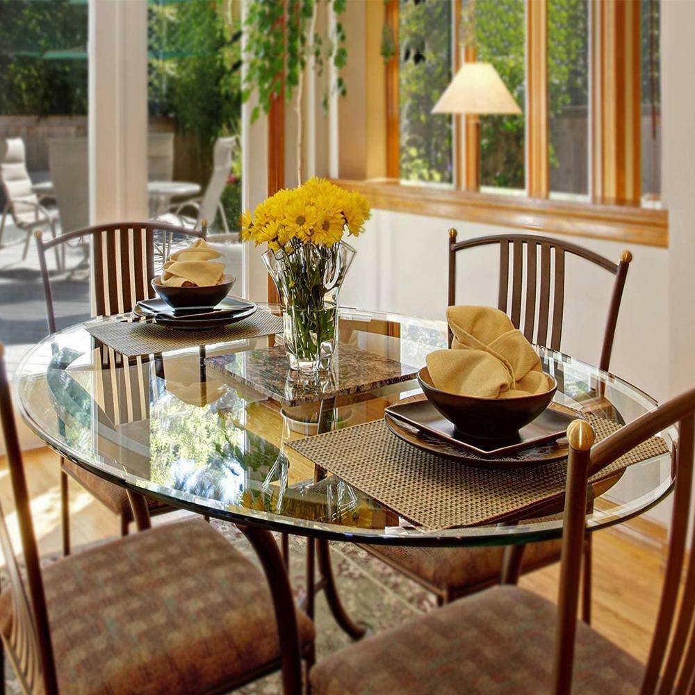 17 in. Clear Round Glass Table Top, 3/8 in. Thickness Tempered Beveled Edge Polished - Hercitys