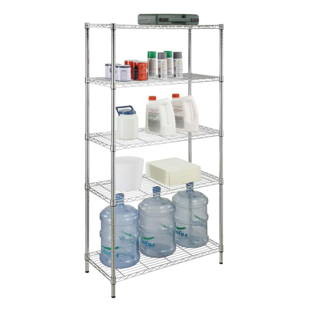 5-Tier Steel Wire Shelving Unit in Chrome (36 in. W x 72 in. H x 16 in. D) - Hercitys