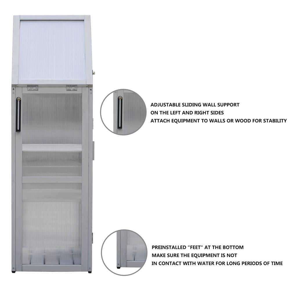 27.55 in. W x 16.14 in. D x 52.36 in. H Wood Gray Mini Greenhouse with Adjustable Roof Panels, Adjustable Shelf - Hercitys
