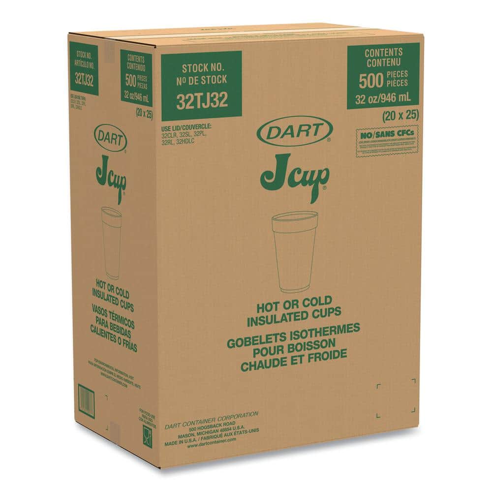 32 oz. White Disposable Foam Cups (25/Bag 20 Bags/Carton) - Hercitys