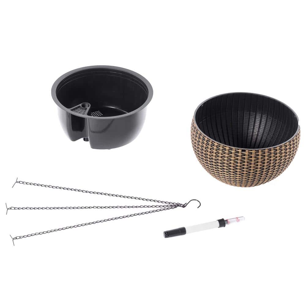 10 in. Self Watering Bronze Plastic Hanging Basket Flower Planter - Hercitys