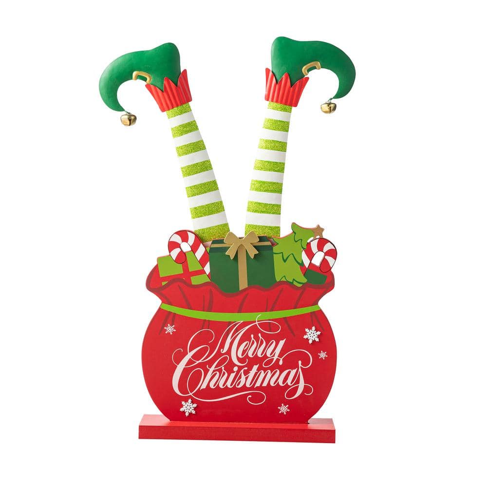 24.5 in. H Christmas Wooden/Metal Elf Legs in Gift Box Porch Decor (KD) - Hercitys