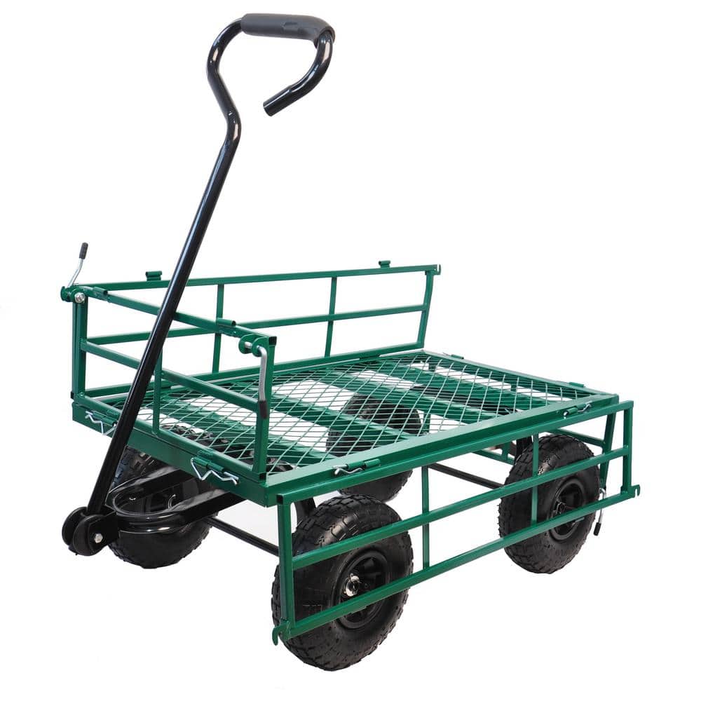 16 cu. ft. Green Metal Wagon Garden Cart - Hercitys