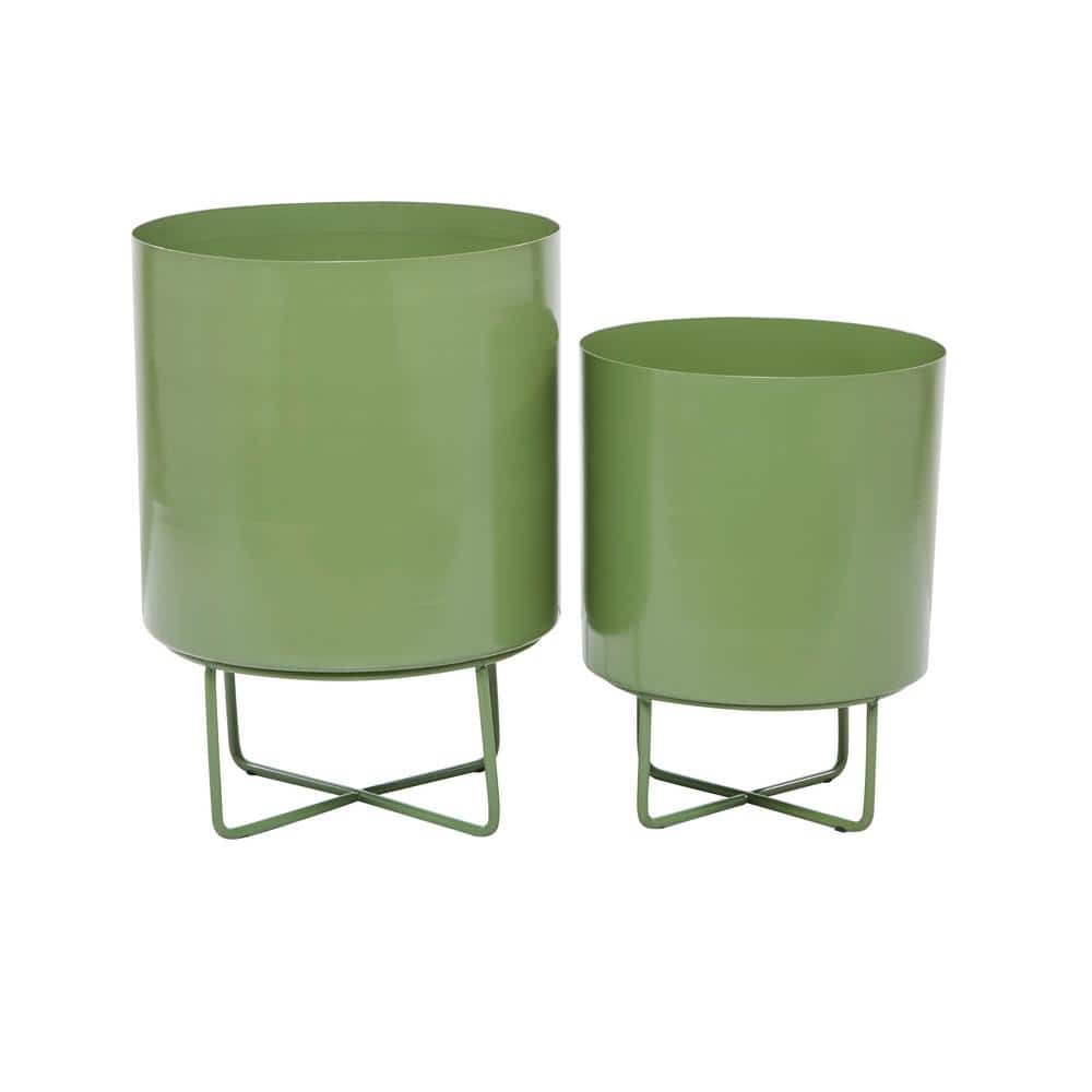 16 in., and 13 in. Medium Green Metal Planter (2- Pack) - Hercitys