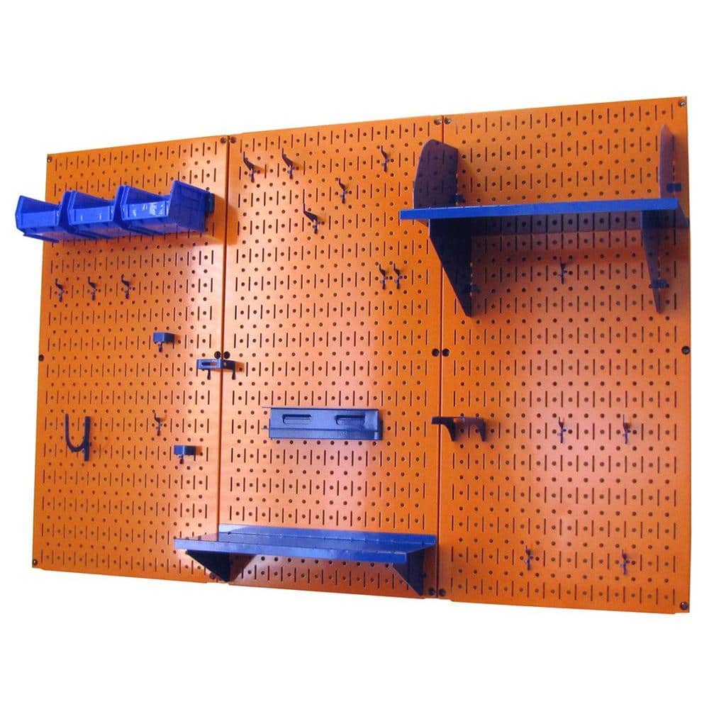 32 in. x 48 in. Metal Pegboard Standard Tool Storage Kit with Orange Pegboard and Blue Peg Accessories - Hercitys