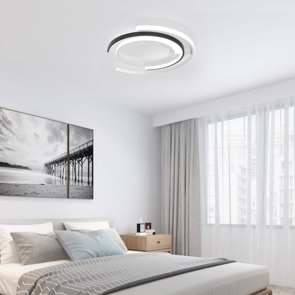 19.68 in. Modern Creative White and Black Integrated LED Flush Mount Ceiling Light with White Acrylic Shade - Hercitys