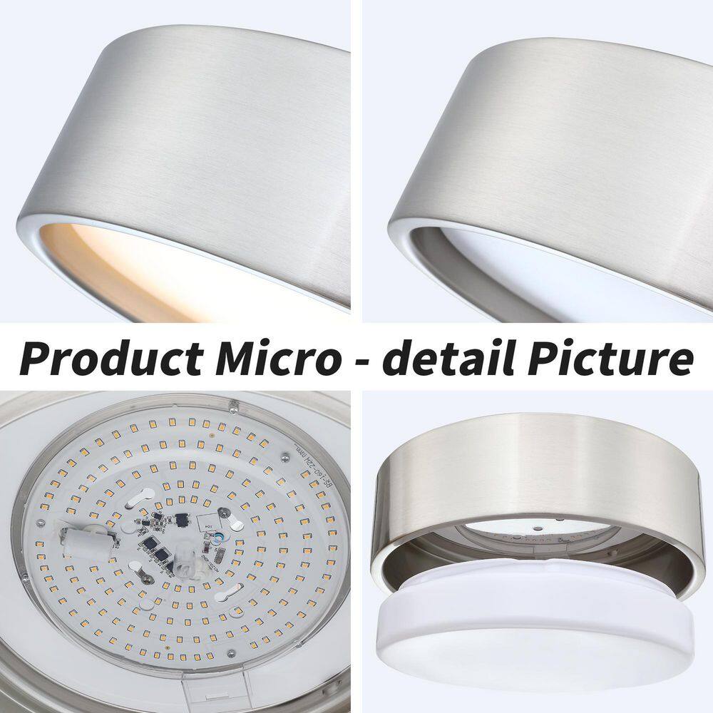 14 in. LED 24-Watt Modern Brushed Nickel Integrated LED Flush Mount with White Acrylic Shade - Hercitys