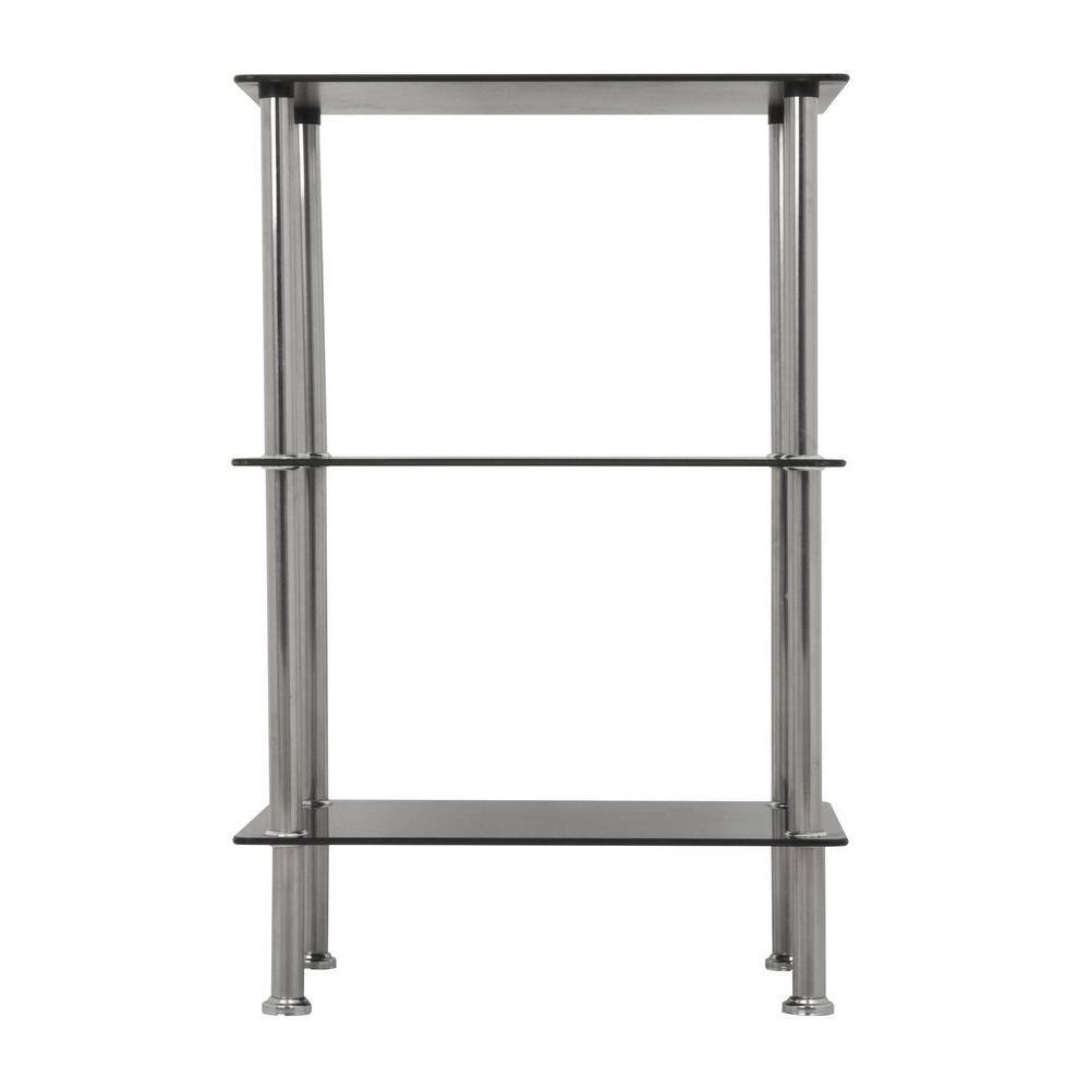 15.7 in. W x 11.8 in. D Small 3-Tier Shelving Unit in Black Glass and Chrome - Hercitys
