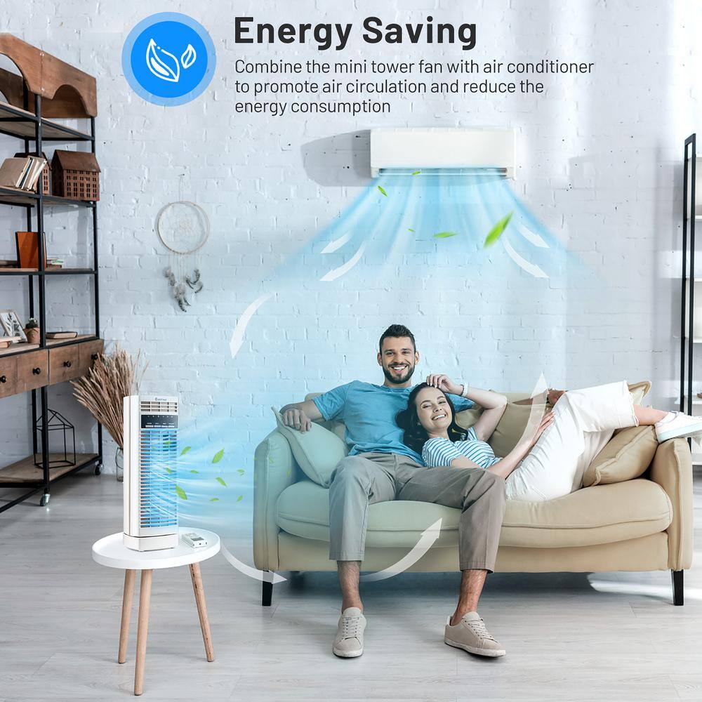 14 in. Mini Oscillating Tower Fan Electric Desk Fan with 3-Speed and Timer White - Hercitys