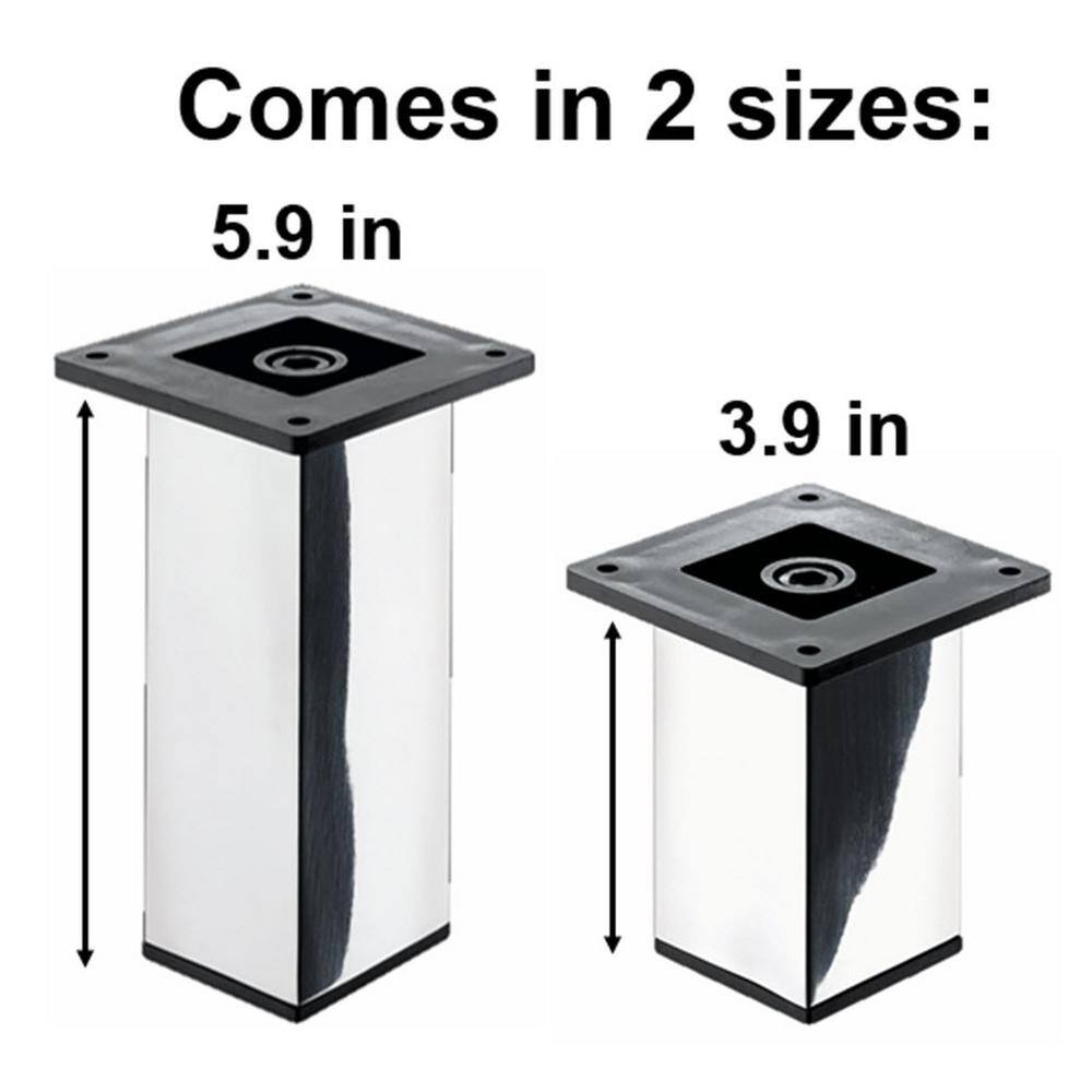 3.9 in Designer Chrome Square Furniture Leg Set (Set of 5) - Hercitys