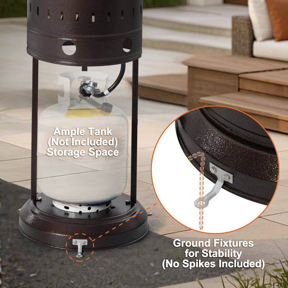 46,000 BTU Metal Brown Propane Gas Patio Heater with Wheels and Drink Stand - Hercitys