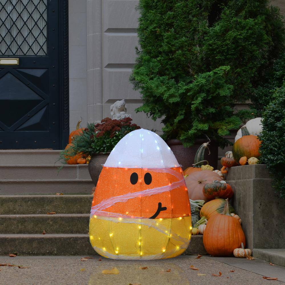 28 in. Pre-Lit Candy Corn Mummy with 80 LED Lights - Hercitys