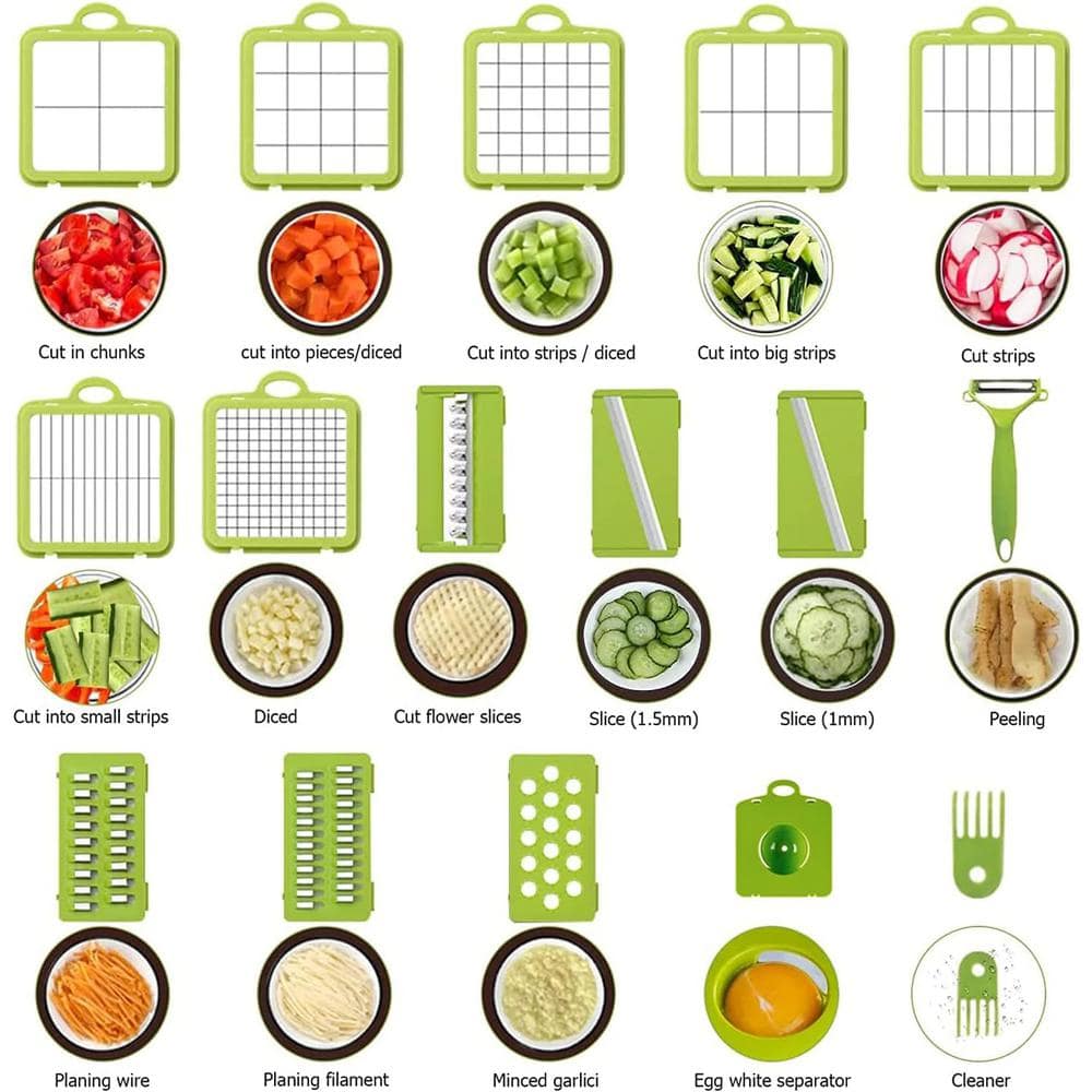 22-in-1 Vegetable Chopper with Container, Multi Kitchen Tool with Lemon Squeezer-13 Blades - Hercitys