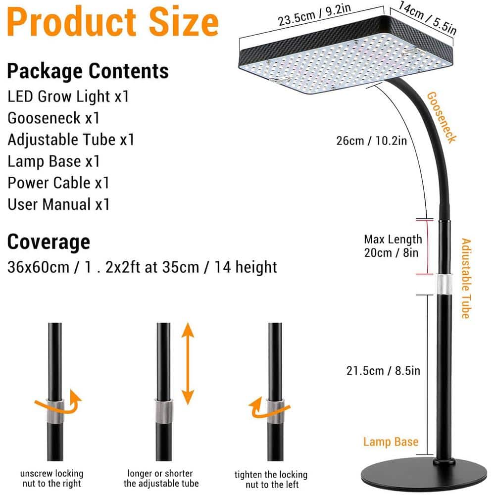 200-Watts Grow Light Bulb Specialty Code Desk LED Grow Lights Grow Light UV-IR Full Spectrum with On/Off Switch 1-Pack - Hercitys