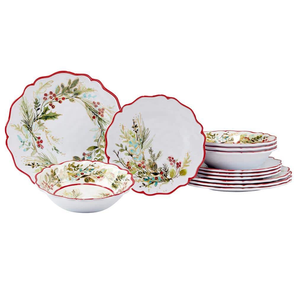 12-Piece Melamine Christmas Gatherings Melamine Dinnerware Set - Hercitys