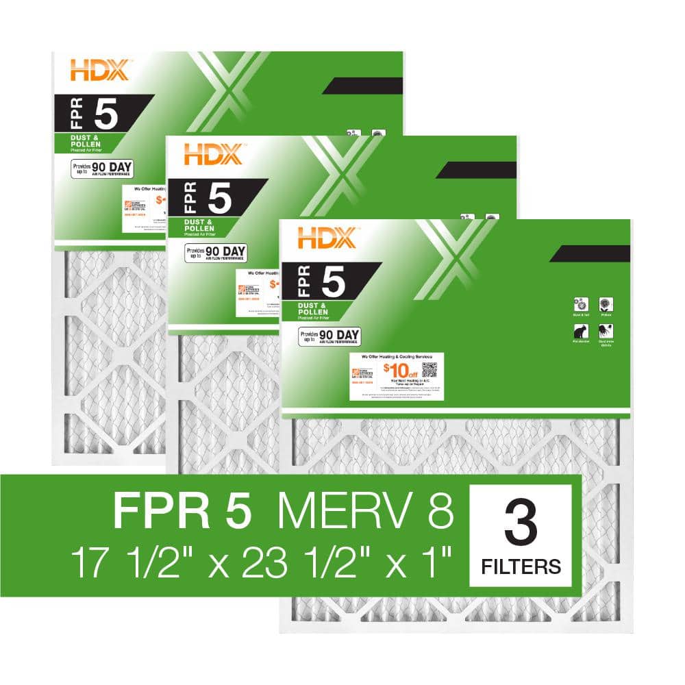 17.5 in. x 23.5 in. x 1 in. Standard Pleated Air Filter FPR 5, MERV 8 (3-Pack) - Hercitys